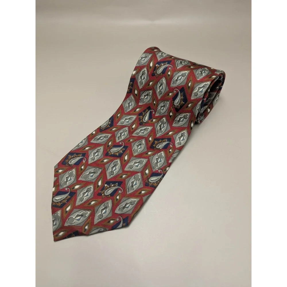 Vintage Christian Dior Monsieur Tie 100% Italian Silk Red Paisley Geometric USA